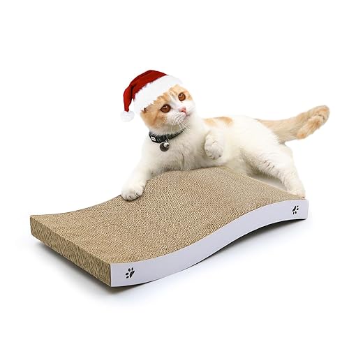 Coching Cat Scratcher Cardboard Cat Scratch Pad with Premium Scratch Textures Design Durable Cat Scratching Pad Reversible - Medium-White