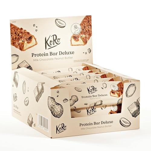 KoRo - Protein Bar Deluxe Peanut Butter 12 x 55 g - Extra viel nussige Füllung - Hoher Proteingehalt- Ideal für unterwegs - Peanut Butter - 12er Pack