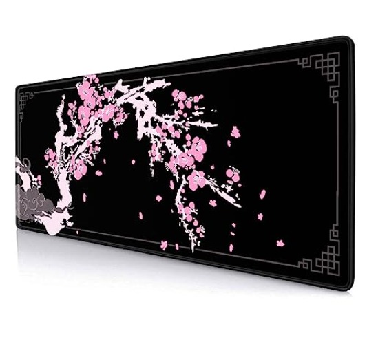 SXCKANG Japanese Large Mouse Pad, Cherry Blossom Art Long Mouse Pad, Black Pink Cute Desk Mat for Work, Game, Office, Home, Computer Accessories, 31.5 X 11.8 Inch - Japan Sakura - Cherry Blossom Art