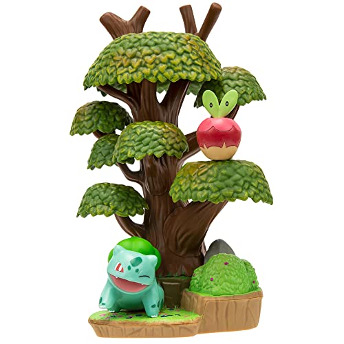 Pokémon Select Forest Environment - Multi-Level Display Set with 2-Inch Bulbasaur and Applin Battle Figures - Forest