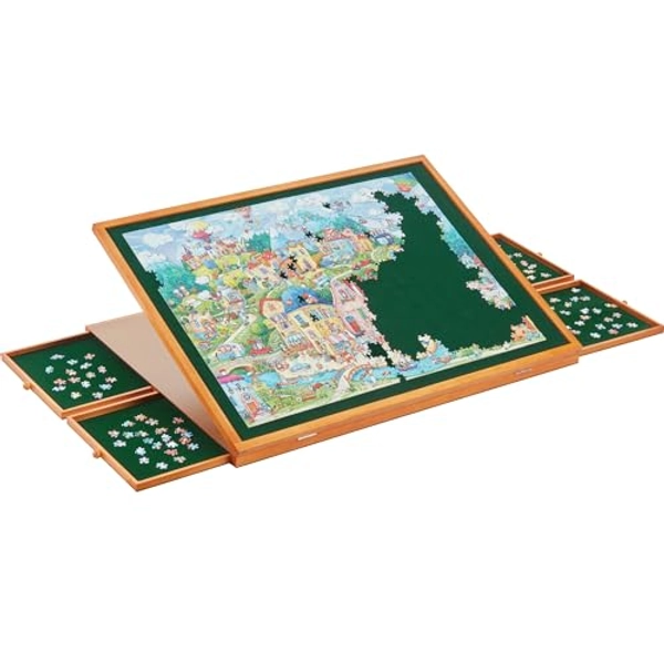 YISHAN Heavy Duty Wooden Jigsaw Puzzle Board for 1500 Pieces Puzzle with Drawers and Cover, Adjustable Puzzle Table with Carry Handle, Portable Tilted Puzzle Easel for Adults