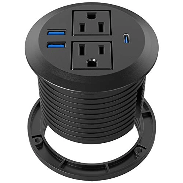 Recessed Power Grommet with AC Outlets, 20W Fast Charging USB-C Port - Flush-Mount for Desktop,Workspace Essential Desk Outlet
