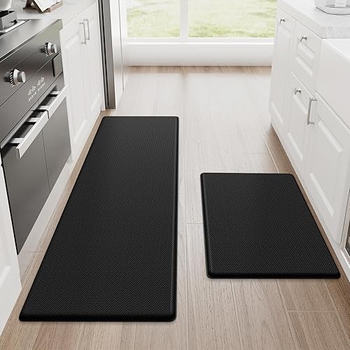 StepRite Kitchen Mats, 2PCS Kitchen Rugs, Cushioned Anti Fatigue Kitchen Mats for Floor, Non-Slip Standing Desk Mat, Waterproof Kitchen Rug Set for Kitchen, Floor, Office,17.3"×30"+17.3"×47",Black - 17.3"×30"+17.3"×47"-0.4inch - Black