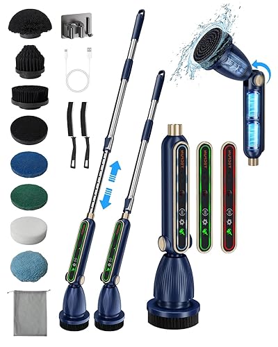 TECFUN Electric Spin Scrubber 16 in 1 Cleaning Brush with Adjustable Angles & Heads, Bathroom Power Scrubber with Extendable Handle, Interactive LED, Cleaning Supplies for Toilet,Kitchen,Shower-Blue - Blue