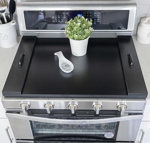 Noodle Board Stove Covers with Handles, Durable Extra Thick Laminate Wood Handmade Cookware, Counter Space Top Covers for Electric Stoves & Sink Farmhouse Rustic Decorative Tray for Kitchen - Ebony Black