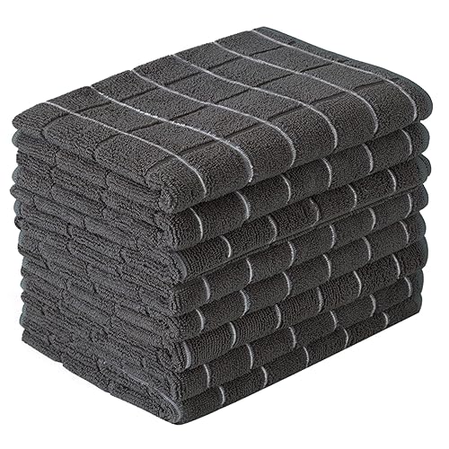 Microfiber Dish Towels - Soft, Super Absorbent and Lint Free Kitchen Towels - 8 Pack (Lattice Designed Black Colors) - 26 x 18 Inch… - Black
