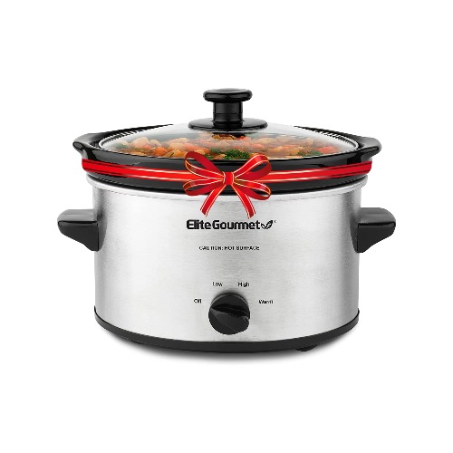 Elite Gourmet MST-275XS Electric Oval Slow Cooker, Adjustable Temp, Entrees, Sauces, Stews & Dips, Dishwasher Safe Glass Lid & Crock (2 Quart, Stainless Steel) - 2 Quart Stainless Steel