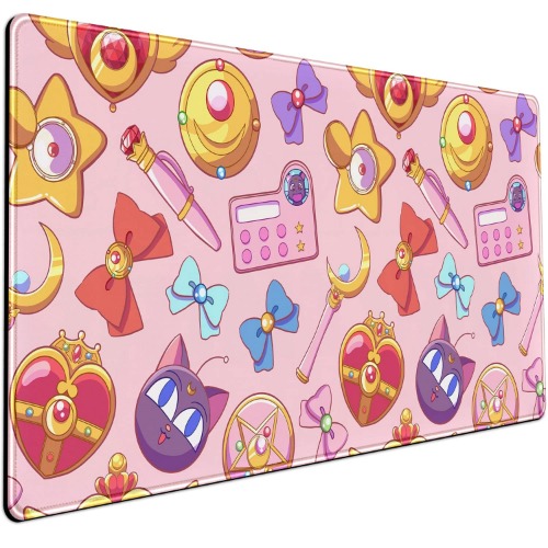 Desk Mat Cute Kawaii Desk Accessories Girls Extended Gaming Mouse Desk Pad Decorations for Women Office Keyboard Mousepad Mat31.5x15.75in, Stitched Edge Non-Slip Bottom Large Mouse Pad for Desk - Matcha pink