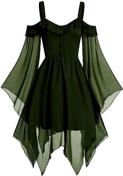 Cdiecer Renaissance Faire Costume Women Sexy Off Shoulder Fairy Dress Plus Size Goth Steampunk Dress Halloween Gothic Dress