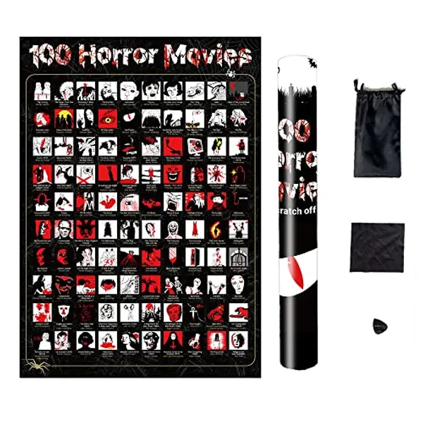 NTZS Top 100 Horror Movies Scratch Off Poster-Bucket List and Horror Movie Gifts and Decor (16.5" x 23.4")