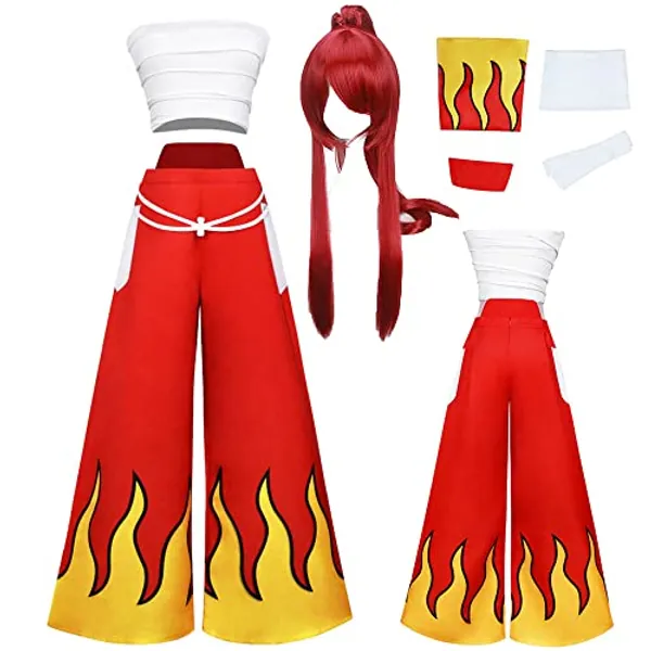Lmetsky Erza Outfit Erza Scarlet Costume Cosplay Erza Costume Pants Red Uniform With Wig Halloween For Women