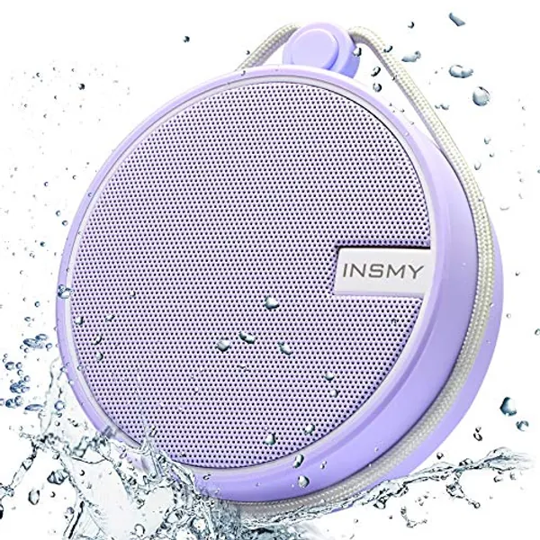 INSMY C12 IPX7 Waterproof Shower Bluetooth Speaker, Portable Small Speaker, Speakers Bluetooth Wireless Loud Clear Sound Support TF Card Suction Cup for Kayak Canoe Beach Gift (Purple)