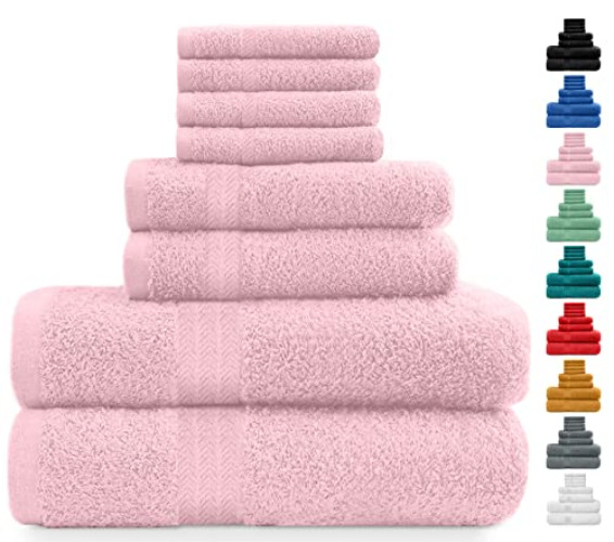 Midland Bedding 8 Piece Bale Cotton Towel Set, Multiple Colours in 400 GSM Thread Count (Blush) - Charcoal