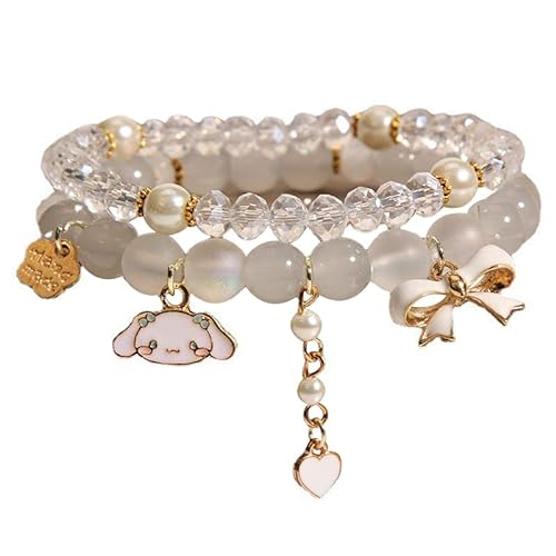 INENIMARTJ Kawaii Bracelets Set Crystal Beads Bracelet Cute Cartoon Elastic Beaded Pearl Bracelets Jewelry for Girls Women Bff Friendship Gift - White