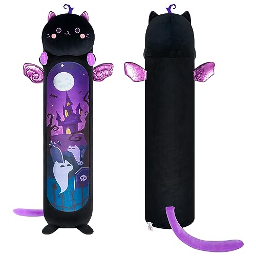 Mewaii Long Cat Plush Body Pillow, Black Stuffed Animals Cute Soft Plushies, Halloween Plushies Kawaii Big Squishy Toys Decoration Gift for Kids Girls Boys 43.3in/110cm - Black Cat Plush - 43.3in/110cm