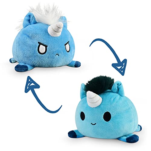 TeeTurtle - The Original Reversible Tic Tac KO Unicorn Plushie - Blue - Cute Sensory Fidget Stuffed Animals That Show Your Mood - Happy + Angry Blue