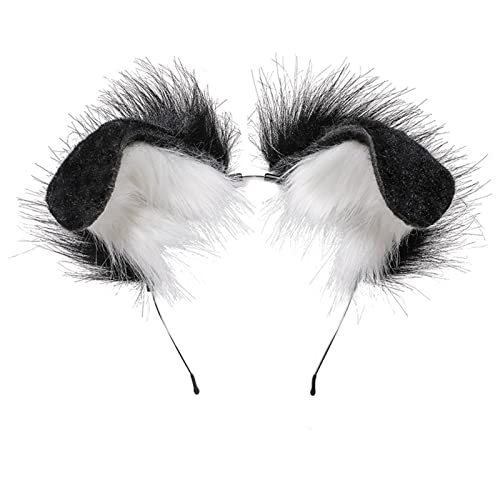 Fxaelian Cosplay Fox Wolf Bear Cat Dog Ears Headband Hairband Hair Hoop Clips - D- Black White