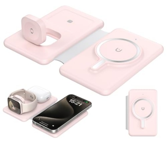 pink 3 in 1 charging station - phone, airpods, watch