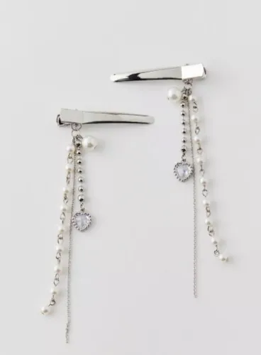pearl heart dangling barrette set