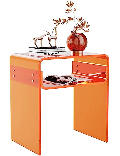 solaround Clear Acrylic End Table 2-Tier Bedside nightstand for Living Room Bedroom Home Decor (Orange) - Orange - 1
