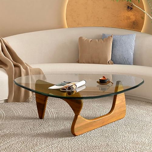 Coffee Tables for Living Room - Triangle Glass Coffee Table with Wooden Base Mid-Century Modern Abstract End Table for Study Room Office Hotel Balcony (Walnut Transparent, Small 32.2 * 22.4 * 16in) - 32.3*22.4*16 - Walnut-transparent