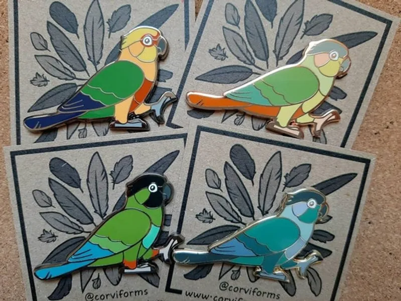 Conure Enamel Pin  Jenday Nanday Turquoise Pineapple Green | Etsy