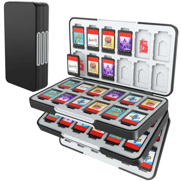 HEIYING Spiele Aufbewahrung Schutzhülle für Switch&Switch OLED Game Card, Tragbare Schutzhülle Switch Lite Game Card Storage mit 72 Game Card Slots und 24 Micro SD Card Slots. - 72-schwarz