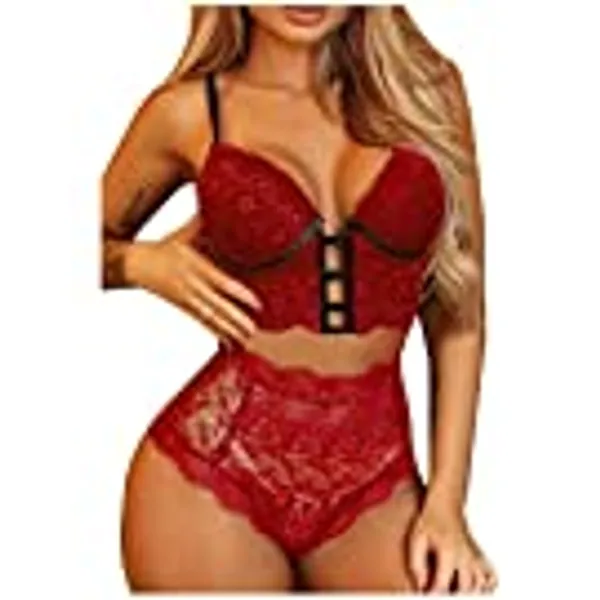 Intimates for Women Lingerie, Sexy Women Lace Wireless Bra Sexy Lingerie Hollow Bandage Thong Set Underwear