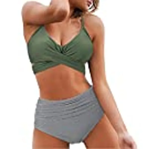 OMKAGI Women's High Waisted Bandage Bikini Set Wrap Two Piece Push Up Swimsuits