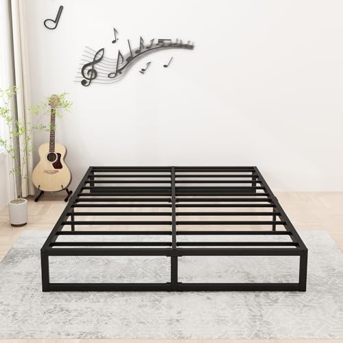 Lutown-Teen 9 Inch Queen Size Bed Frame Heavy Duty Steel Slat Support Metal Platform Queen Bed Frame No Box Spring Needed, Easy Assembly, Black - Queen - 9 Inch