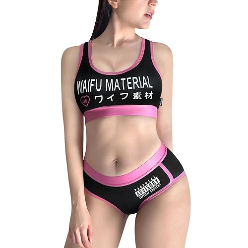 Littleforbig Women Cotton Camisole and Panties Sports Loungewear Waifu Material Bralette Set - Small - Black