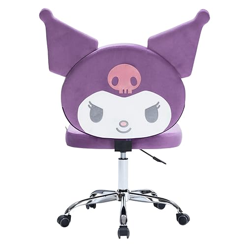 Impressions Vanity Kuromi Armless Swivel Cute Desk Chair for Bedroom, Velvet Makeup Vanity Chair with Back, Rolling Wheels Silver Metallic Base and Adjustable Height (Lilac) - Lilac
