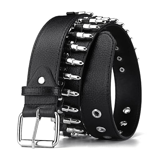 HABUAETY Studded Belts Women Y2K Belt Star Belts Black Girl Ladies Spike Stud Punk Waist Belt for Halloween Cosplay - Black-bullet