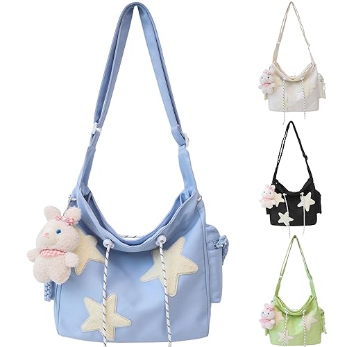 Makukke Y2K Corduroy Shoulder Bag Women, Cute Tote Bag Large Crossbody Bag for Office Work Travel Shopping - Blue-nylon