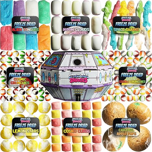 Freeze Dried Candy Variety Pack - 9 Kinds of Premium Freeze Dried Candy - Cosmic Crunchies, Moon Clouds, Space Sharks, Alien Tongues, Lemon Stars and More