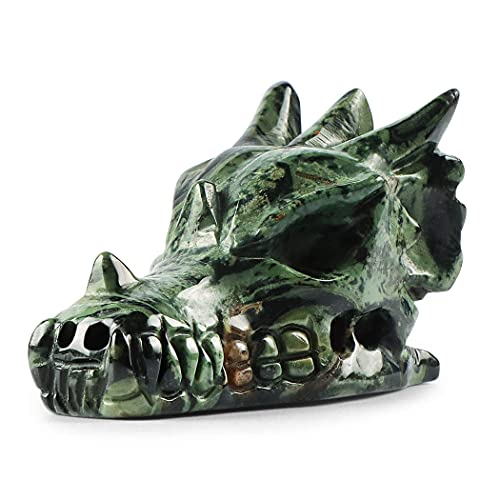 SMQ 2" Kambaba Jasper Crystal Dragon Figurines Hand Carved Gemstone Reiki Healing Dragon Head Animal Carvings Collectibles Sculpture for Home Decor - Kababa Jasper