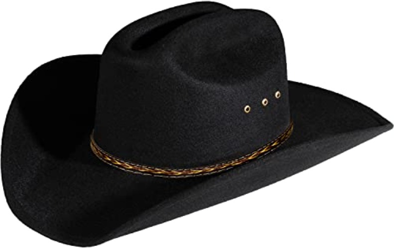 Enimay Western Cowboy & Cowgirl Hat Pinch Front Wide Brim Style - Small-Medium - Faux Felt Black