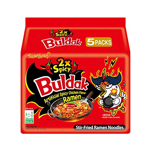Samyang 2X Buldak (Korean) Hot Spicy Chicken Stir Fried Ramen 4.94 oz (Pack of 5) - Chicken - 4.90 Ounce (Pack of 5)