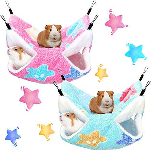 Boao 2 Pcs Guinea Pig Rat Hammock Guinea Pig Hamster Ferret Hanging Hammock Guinea Pig Accessories for Small Animals Chinchilla Parrot Sugar Glider Ferret Squirrel (Blue, Pink, Starfish Pattern) - Blue, Pink - Starfish Pattern