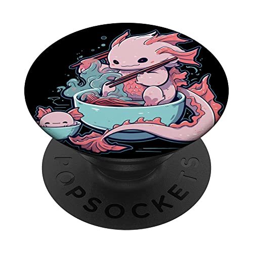 Anime Axolotl Cute Japanese Kawaii Axolotl Eating Ramen PopSockets Standard PopGrip - Standard