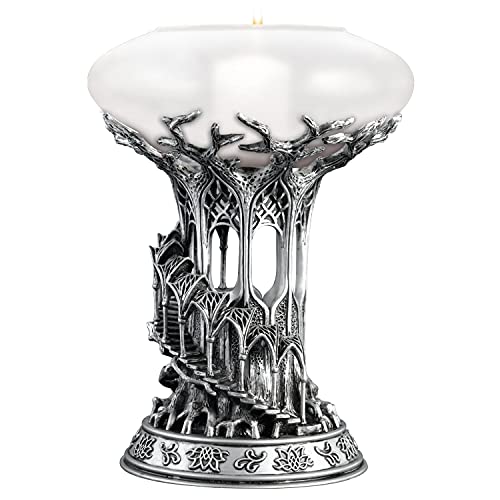 The Noble Collection The Lord of the Rings Lothlorien Candle Holder - 10in (25cm) Resin and Frosted Glass Candle Holder - Officially Licensed Film Set Movie Props Gifts