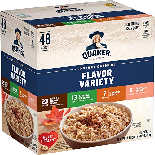 Quaker Instant Oatmeal, 4 Flavor Variety Pack, Individual Packets, 48 Count - Variety Pack - Classic 4 Flavor