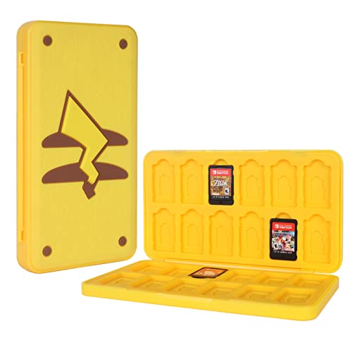 TIKOdirect Game Card Case for Nintendo Switch/SD Cards, Storage 24 Switch Game Cards Portable Holder Pretty Cute Hard Shell with Magenic Closure, Yellow - Pikachu