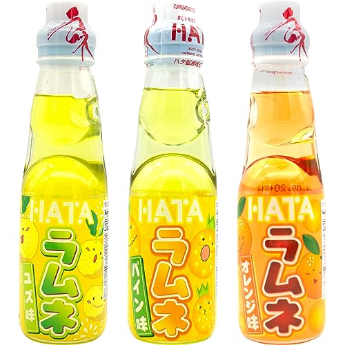 Ramune Japanese Soda, 3 Citrus Variety, Yuzu, Orange, Pineapple, 6.76 Fluid Ounce Each