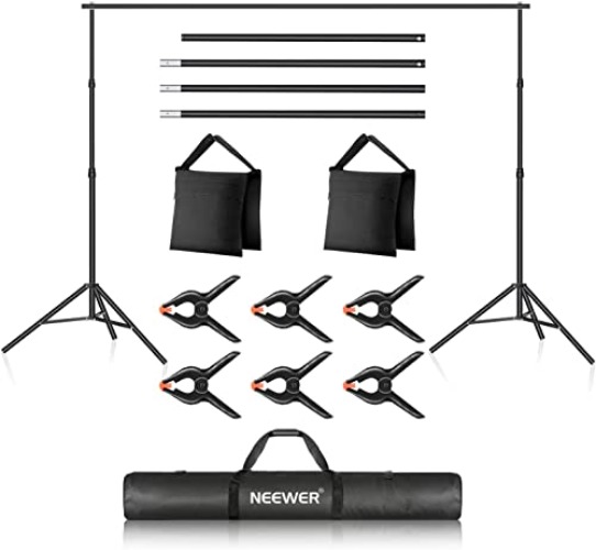 Neewer Photo Studio Backdrop Support System, 10ft/3m Wide 6.6ft/2m High Adjustable Background Stand with 4 Crossbars, 6 Backdrop Clamps, 2 Sandbags, and Carrying Bag for Portrait & Studio Photography - Black
