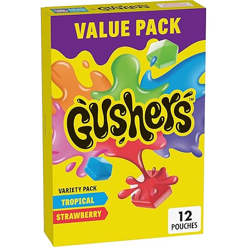 Gushers Fruit Flavored Snacks, Strawberry and Tropical Flavors, 12 ct - Strawberry, Tropical - 0.8 Ounce (Pack of 12)