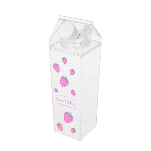 FveBzem Milk Carton Water Bottle 17oz (500mL) Plastic Clear Square Milk Bottles No BPA Leakproof Water Bottle Portable Reusable Milk Carton Shaped Juice Bottle Perfect for Fitness Gym Camping Sports