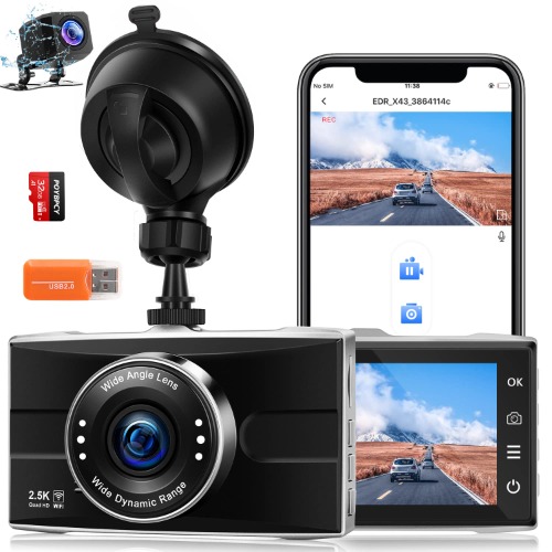 Dash Cam 2.5K Front and Rear Camera 1440P+1080P FHD WiFi Dual Dashcam for Cars Support APP with 32GB SD Card,Metal case,Super Night Vision,WDR,G-sensor,Loop Recording,Park Mode,Support 128GB Max