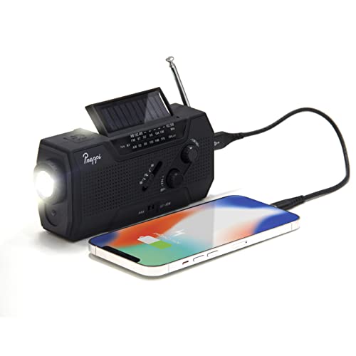 【Preppi】 Emergency Hand Crank Solar Weather Radio Portable Power Bank, 2000mAh Battery Operated, SOS Alarm, AM/FM & LED Flashlight