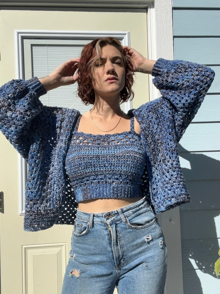 Midnight Marbled Sweater Set - Hexagon Cardigan Sweater and Cropped Tank Set !!!CROCHET PATTERN ONLY!!!!